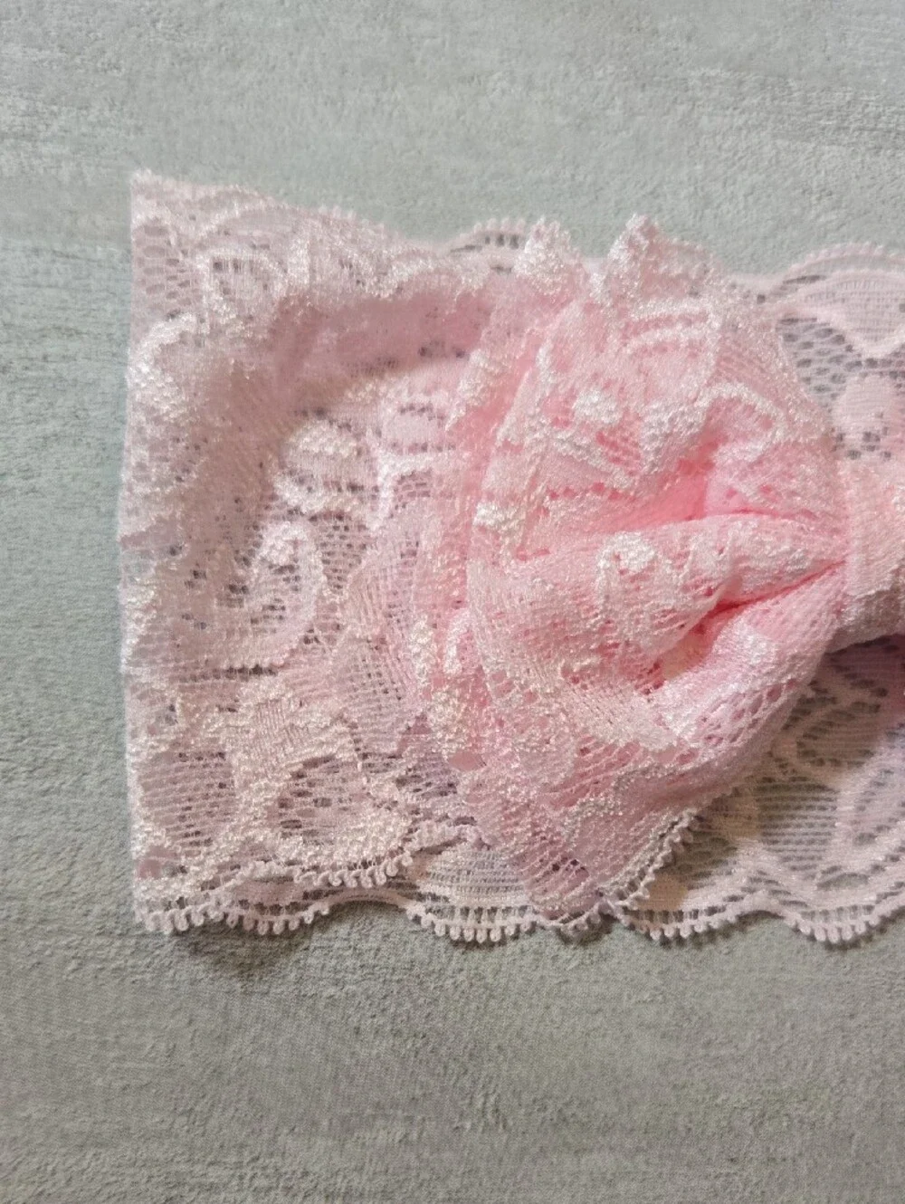Baby Girl Light Pink Lace Stretch Bow Headband Floral Toddler Hairband Accessory